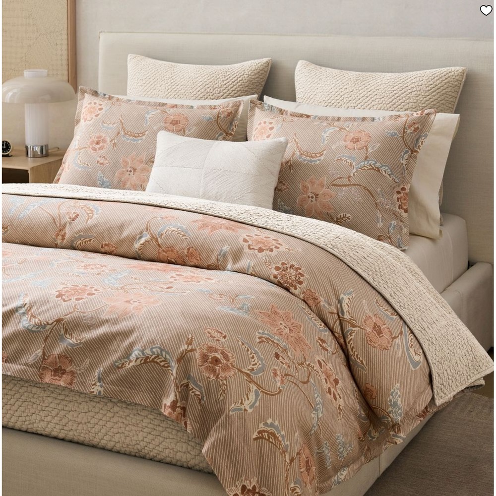 West Elm Floral Stripe Duvet Cover & Shams Set Terracotta NWT - QUEEN